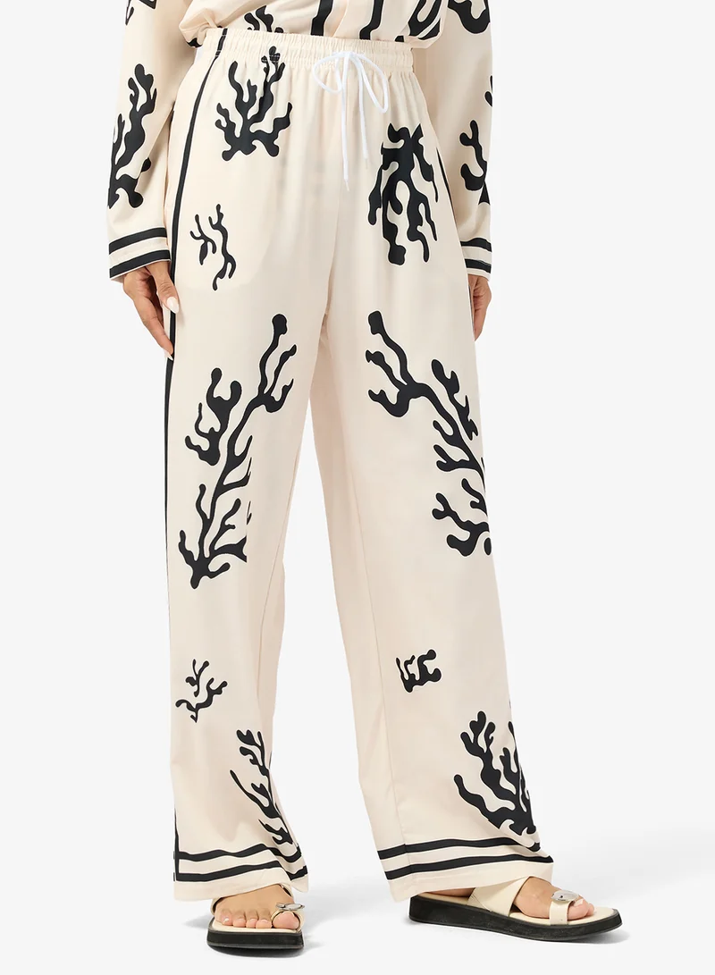 Ginger  Oversize Satin Floral Print Shirt & Pant Coord Set for Women | Best Price UAE